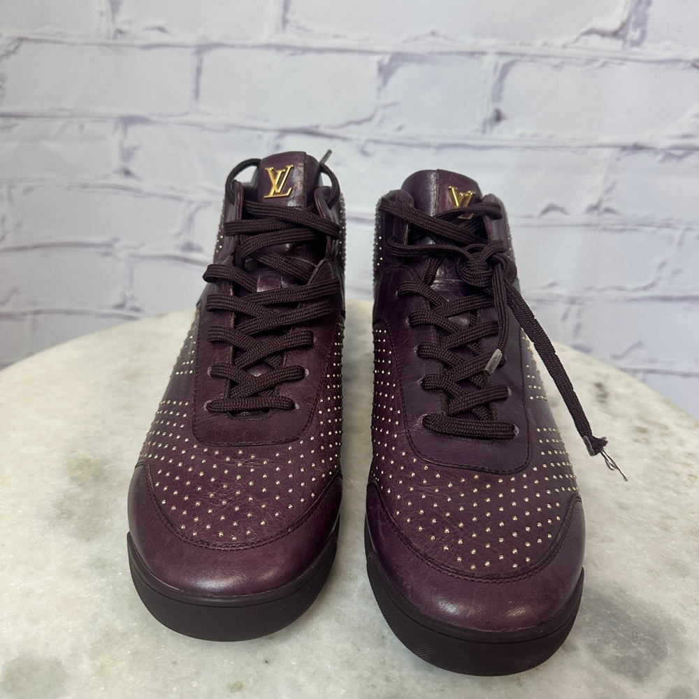 Louis Vuitton Dark Purple Sneakers with Gold Accents
